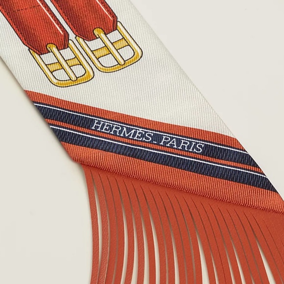 Hermes Jumping Leather Fringes Twilly Scarf
